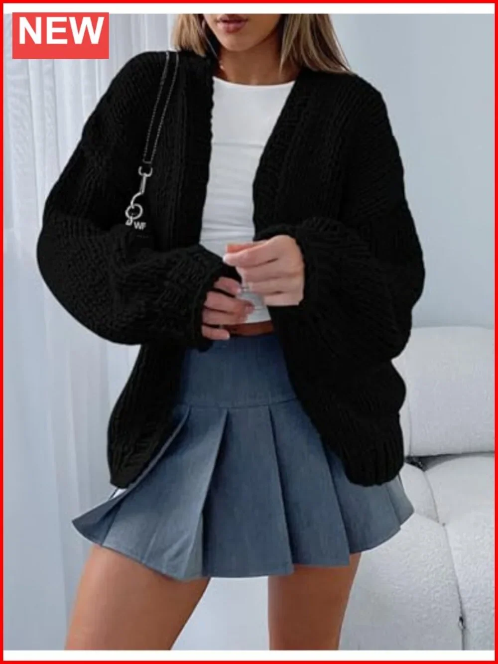 Open Front Chunky Knit Cardigan Sweater Shawl Collar Loose Fit Fall